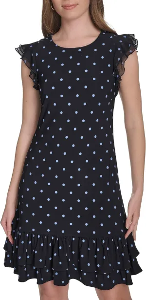 Tommy Hilfiger Women's Sleeveless Round Neck Ruffle Trim Mini Dress
