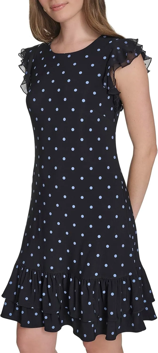Tommy Hilfiger Women's Sleeveless Round Neck Ruffle Trim Mini Dress