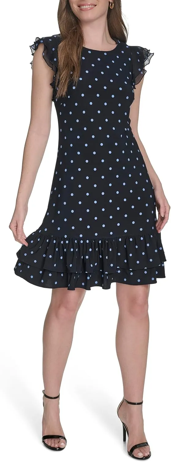 Tommy Hilfiger Women's Sleeveless Round Neck Ruffle Trim Mini Dress