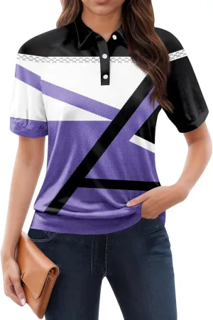 Tops for Women Trendy Short Sleeve Summer Collared Shirts Polo Blouses Casual Vacation Outfits Banded Hem