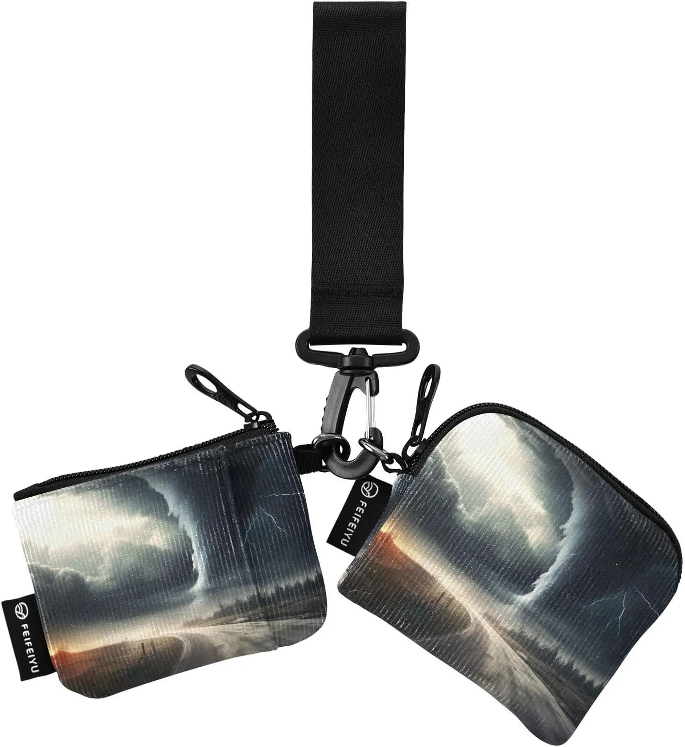 Tornado Zip Around Wristlet Wallet for Women Portable Detachable Dual Pocket Keychain Wallet Wrist Wallet