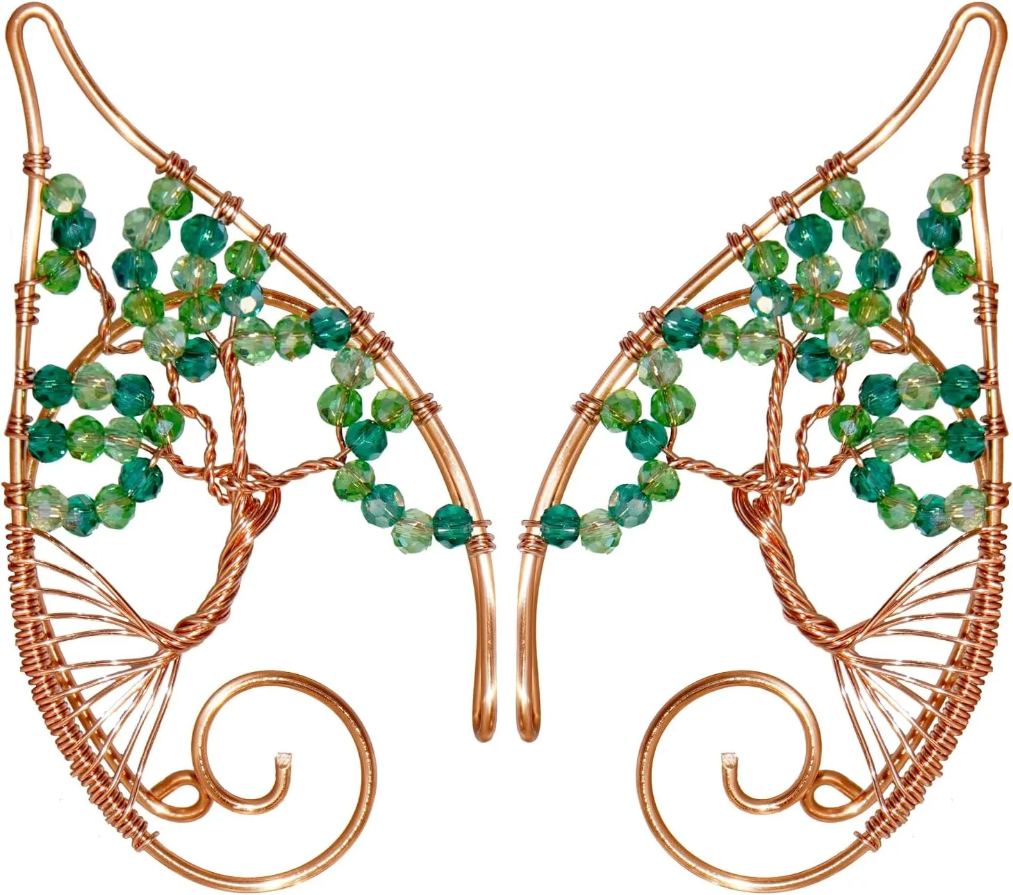 Tree of Life Elf Ear Cuffs, OwMell Handcraft Silver Pointed Fairy Elven Cosplay Fantasy Costume Wedding Earrings