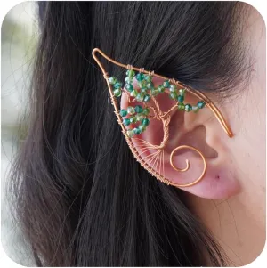 Tree of Life Elf Ear Cuffs, OwMell Handcraft Silver Pointed Fairy Elven Cosplay Fantasy Costume Wedding Earrings