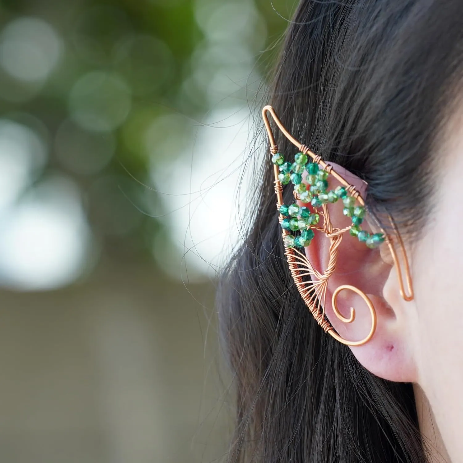 Tree of Life Elf Ear Cuffs, OwMell Handcraft Silver Pointed Fairy Elven Cosplay Fantasy Costume Wedding Earrings