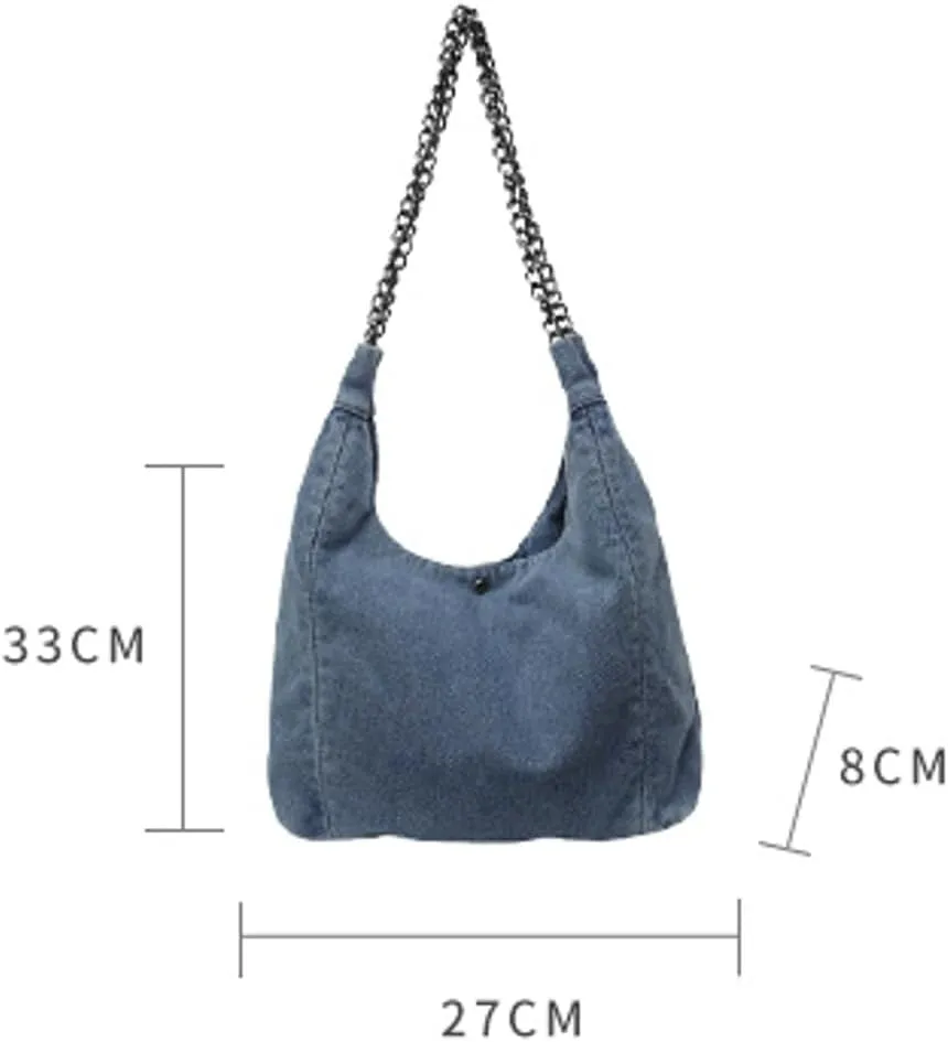 Trendy Denim Large Capacity Underarm Bag Casual Magnetic Buckle Hobo Bag Work Travel Shoulder Bags for Women 2025