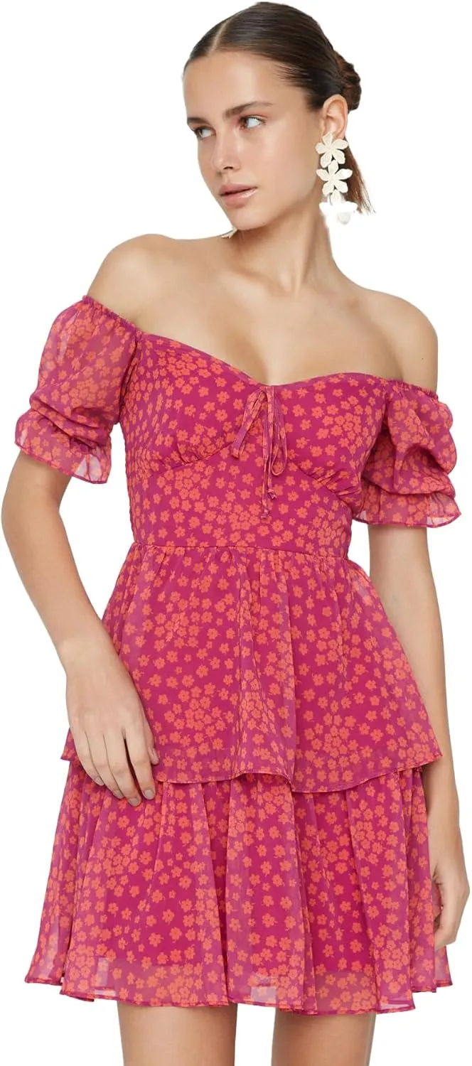 Trendyol Summer Dresses for Women 2023, Trendy Casual Sundresses, Wedding Guest Mini Floral Dress