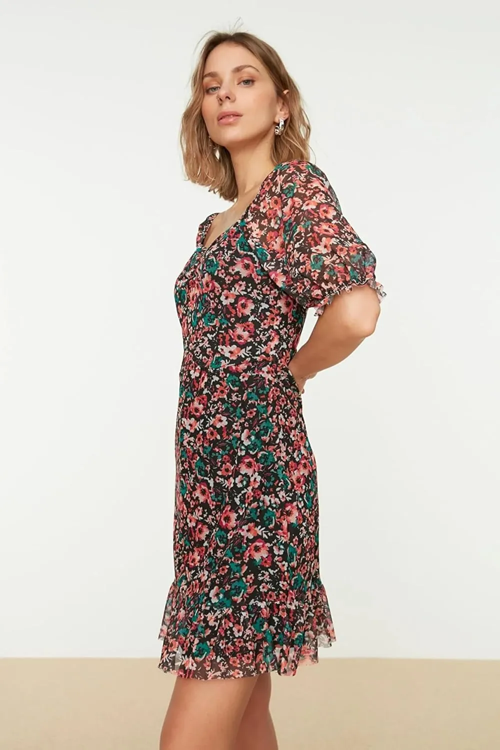 Trendyol Summer Dresses for Women 2023, Trendy Casual Sundresses, Wedding Guest Mini Floral Dress
