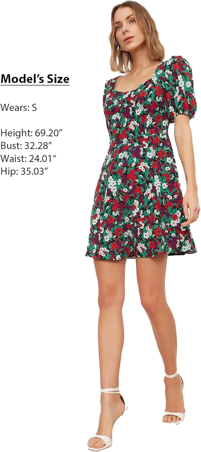 Trendyol Summer Dresses for Women 2023, Trendy Casual Sundresses, Wedding Guest Mini Floral Dress
