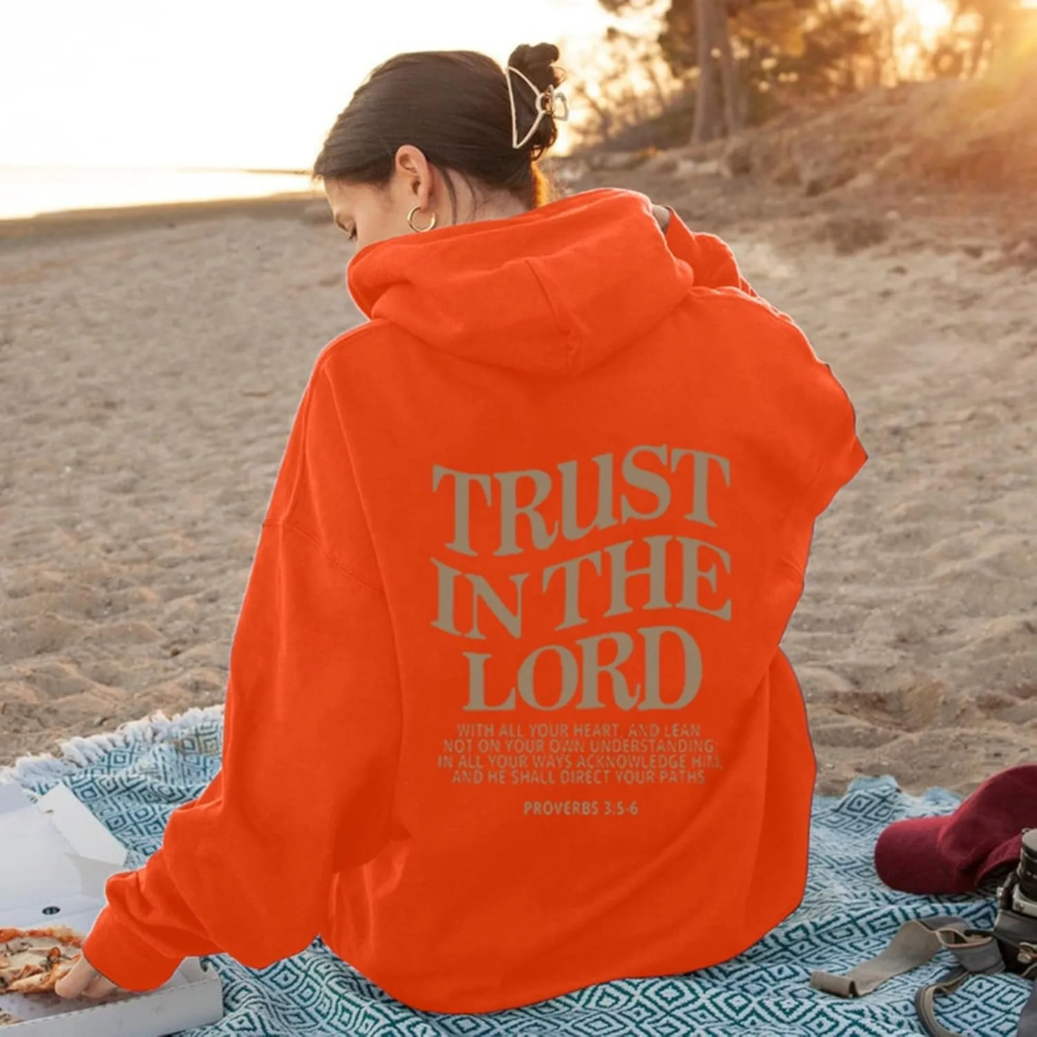 Trust in The Lord Christian Hoodie Women Trendy Letter Graphic Print Fall Outfit Oversized Winter Preppy Fashion 2024
