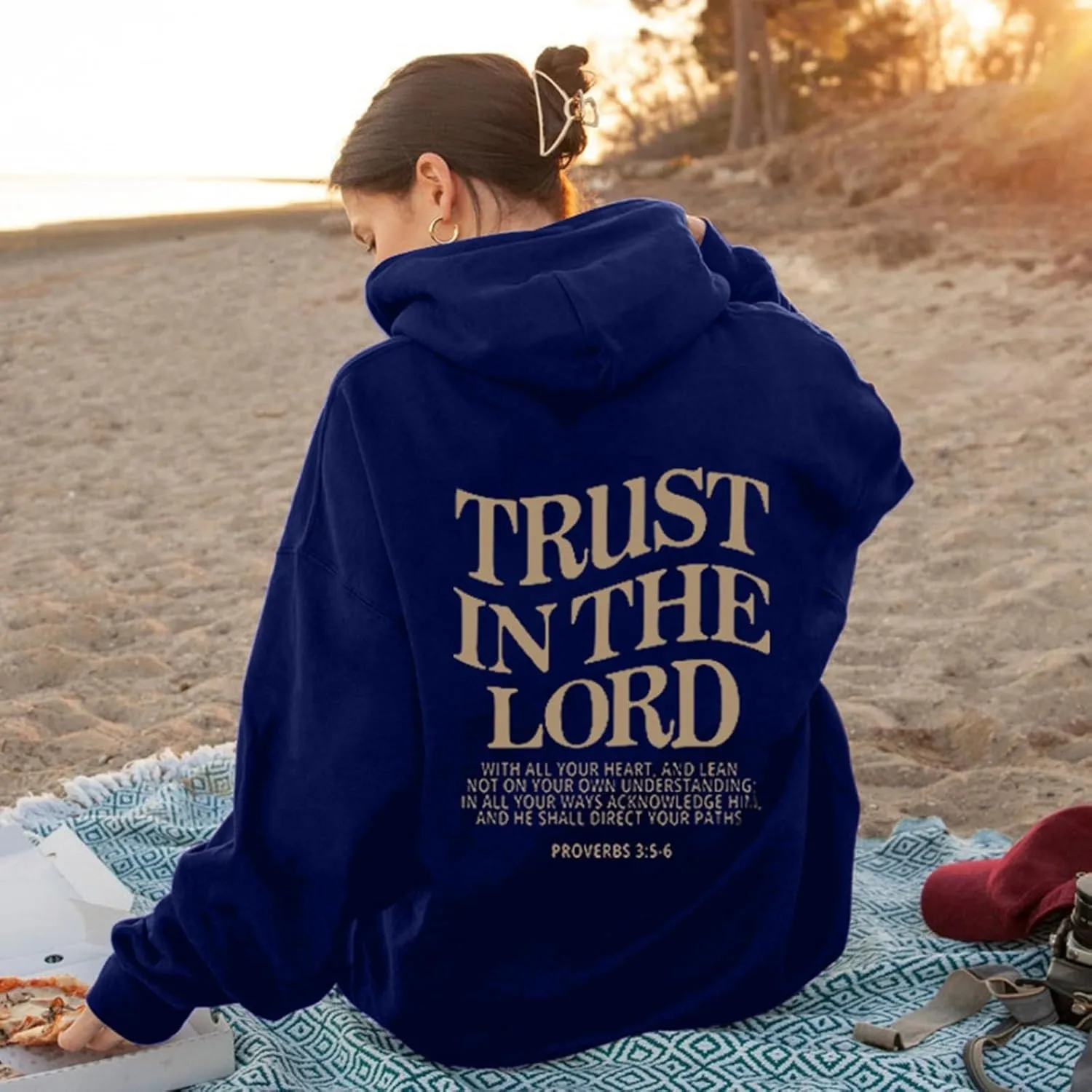 Trust in The Lord Christian Hoodie Women Trendy Letter Graphic Print Fall Outfit Oversized Winter Preppy Fashion 2024
