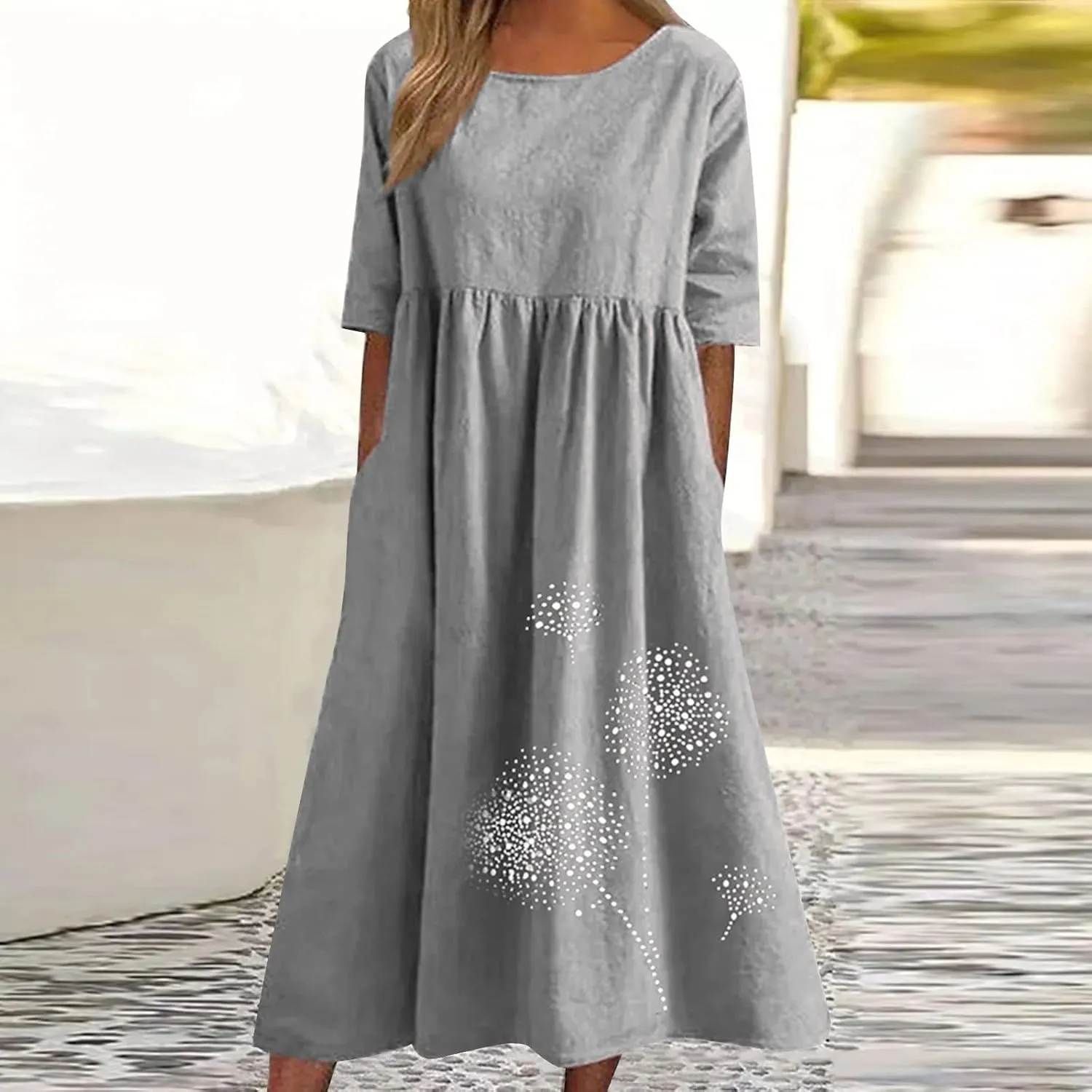 Tshirt Dress for Women 2025 Casual Plus Size Summer Midi Dress Boho Floral Print Loose Flowy Long Dresses with Pockets