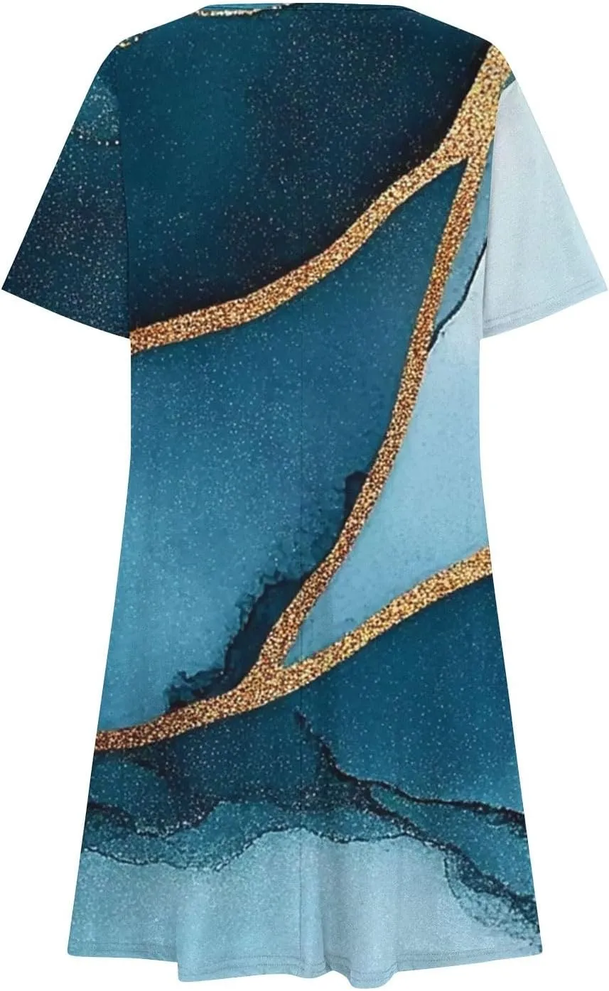 Tshirt Dress Women Crewneck Short Sleeve Summer Dresses Floral Print Swing Dress 2025 Casual Beach Sundresses