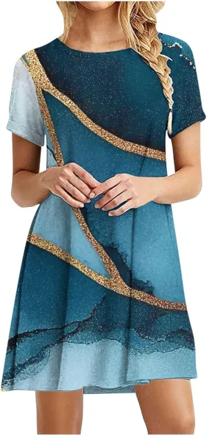 Tshirt Dress Women Crewneck Short Sleeve Summer Dresses Floral Print Swing Dress 2025 Casual Beach Sundresses