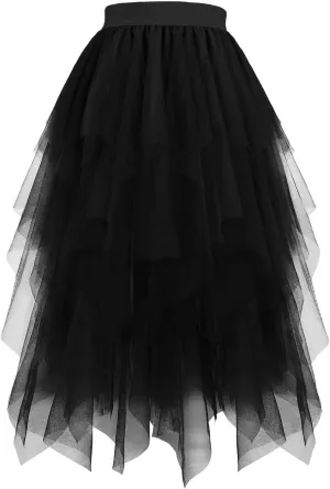 Tulle Skirts for Women Midi Mesh Dance Skirts Elastic Waist Flowy Ballet Skirts Mesh Layered A Line Fairy Skirt