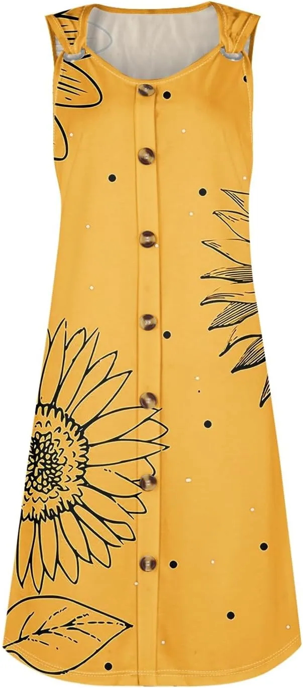 TWGONE Summer Dresses for Women 2025 Vacation Beach Swimsuit Coverups Sleeveless Button Down Spring Boho Midi Sun Dress