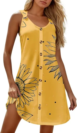 TWGONE Summer Dresses for Women 2025 Vacation Beach Swimsuit Coverups Sleeveless Button Down Spring Boho Midi Sun Dress