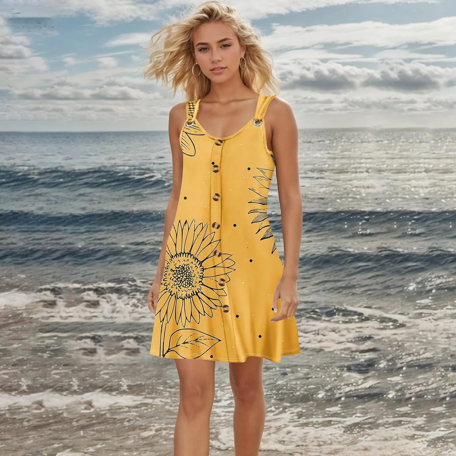 TWGONE Summer Dresses for Women 2025 Vacation Beach Swimsuit Coverups Sleeveless Button Down Spring Boho Midi Sun Dress