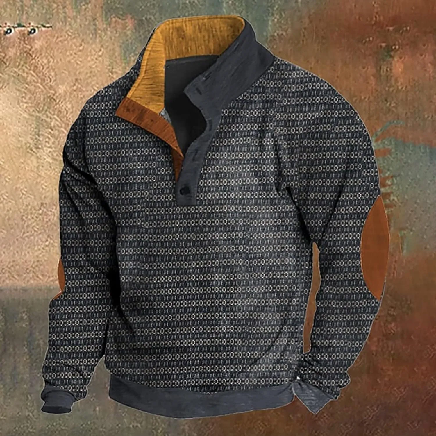Ugly Christmas Sweatshirts for Men 1/4 Button Stand Collar Pullover Xmas Tree Printed Graphic Long Sleeve Polo Shirt