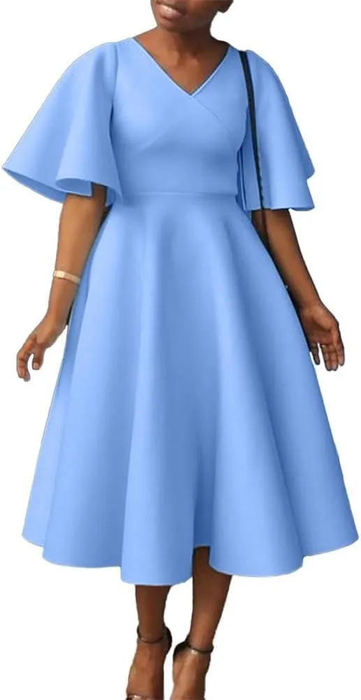 Useagrey Womens Plus Size Dresses Summer V Neck Casual Semi Formal Knee Length Church Wedding Guest Dresses