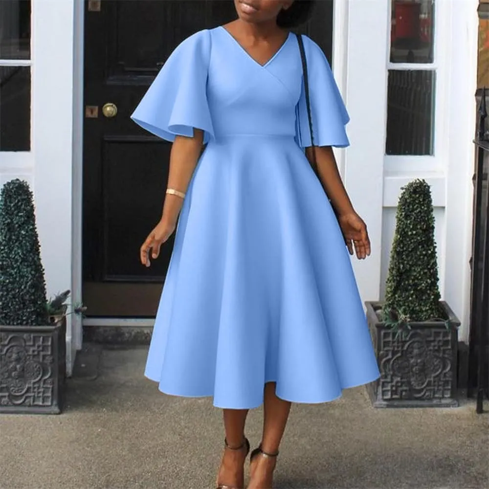 Useagrey Womens Plus Size Dresses Summer V Neck Casual Semi Formal Knee Length Church Wedding Guest Dresses