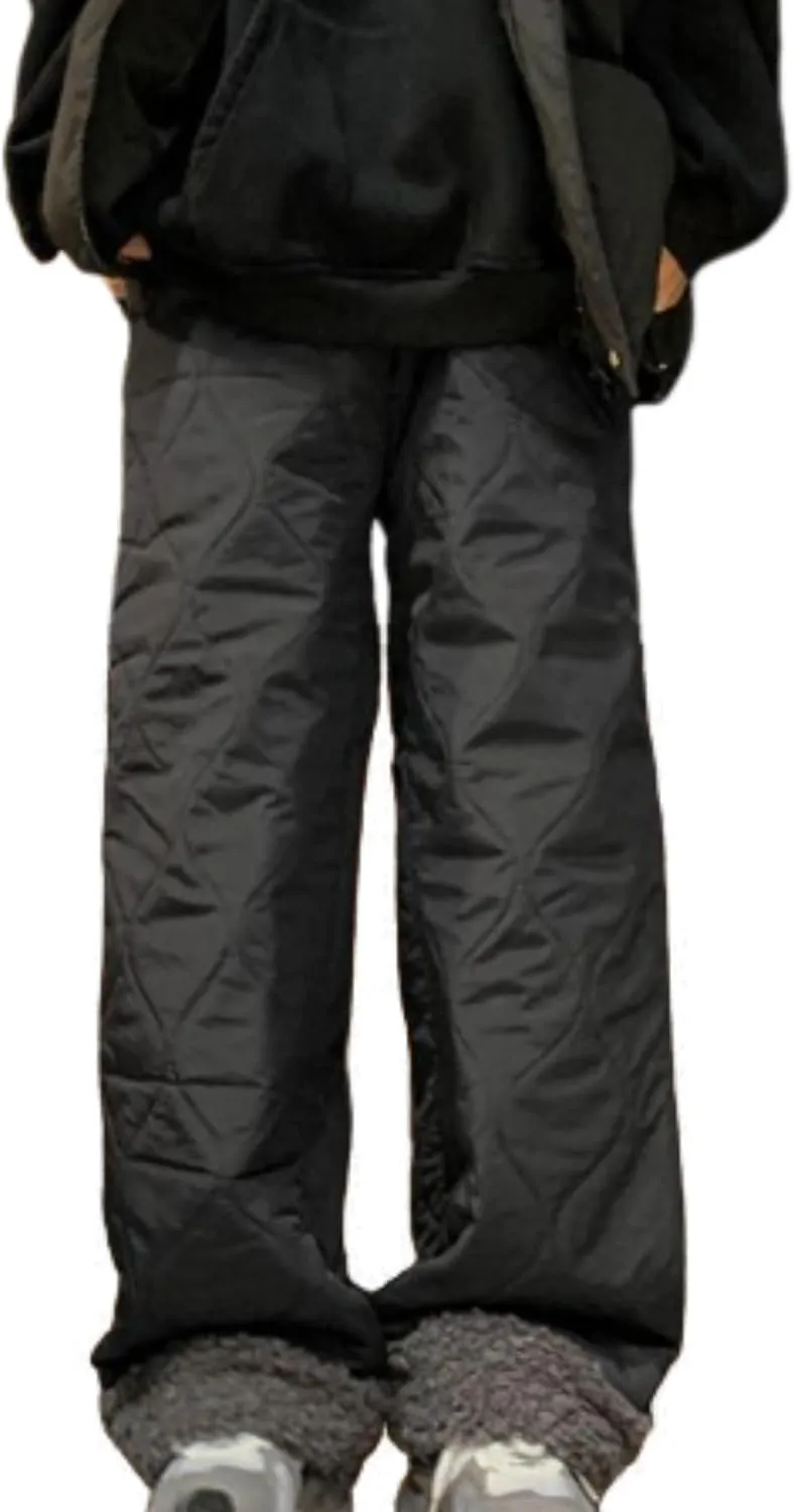 Vhitler Puffer Quilted Pants Fleece Pants Women High Waisted Wide Leg Pants Windbreaker Parachute Pants Sherpa Winter Pants