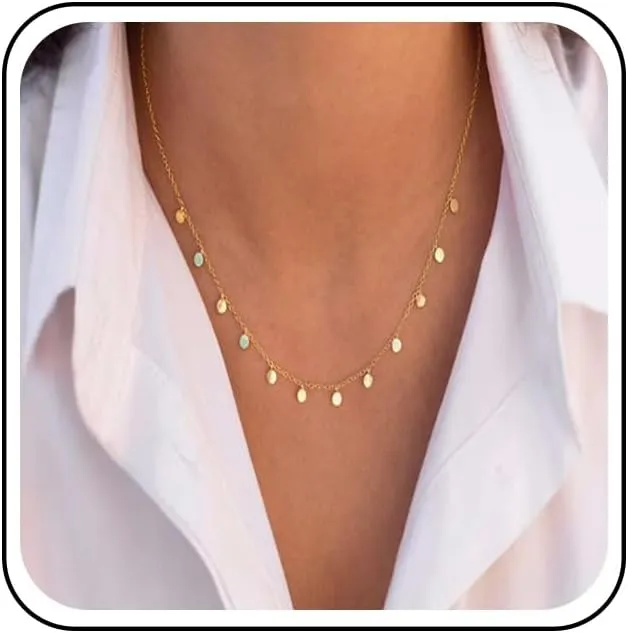 Vintage Disc Coin Necklace Gold Dangle Coin Choker Necklace Round Circle Necklaces Sequin Disc Necklace Chain Jewelry for Women and Girls