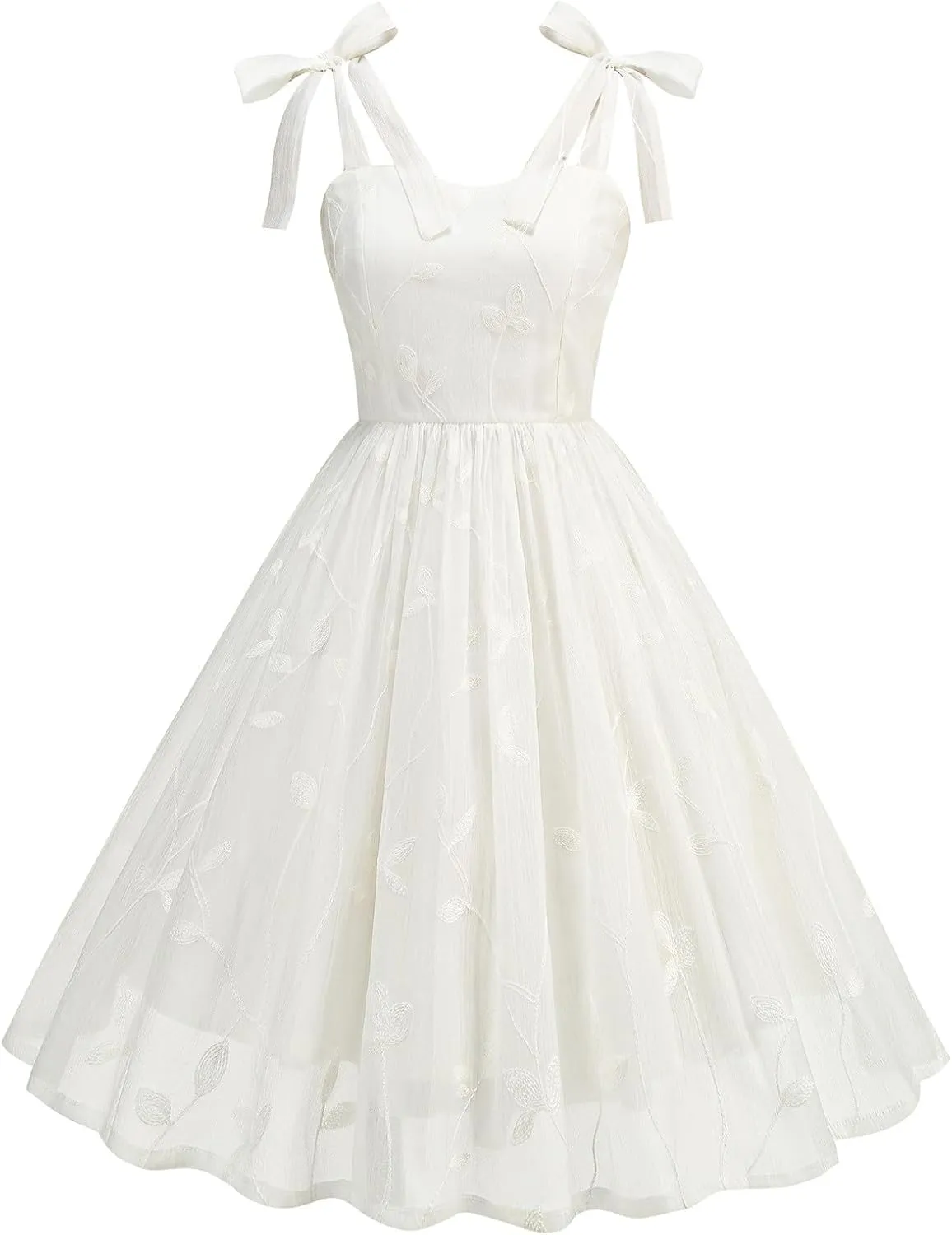 Vintage Dress for Women Cocktail Tiered Flowy Bowtie Floral Embroidered Trendy Bubble Ruffle Hem 2024 Dress Evening