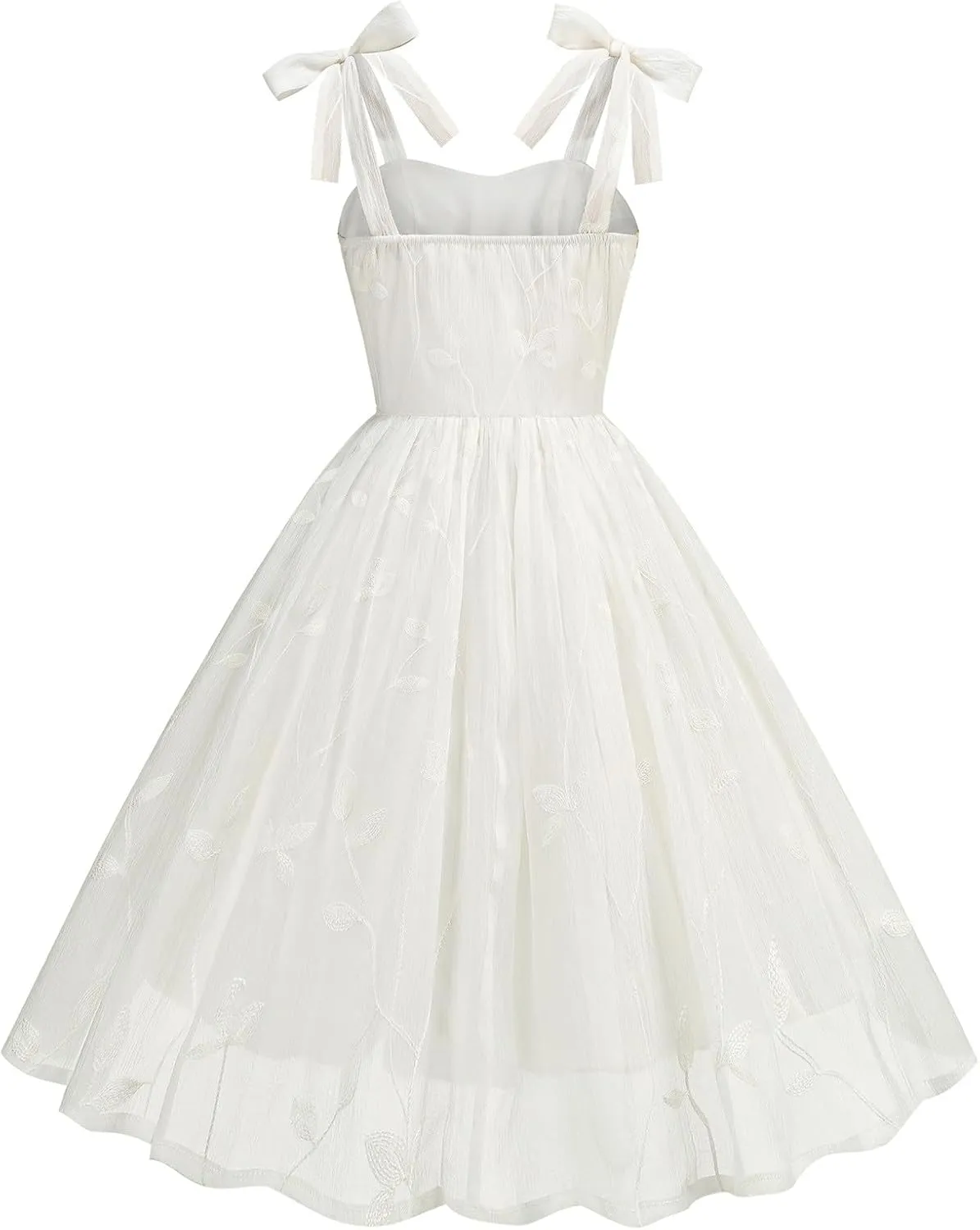 Vintage Dress for Women Cocktail Tiered Flowy Bowtie Floral Embroidered Trendy Bubble Ruffle Hem 2024 Dress Evening