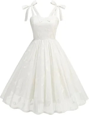 Vintage Dress for Women Cocktail Tiered Flowy Bowtie Floral Embroidered Trendy Bubble Ruffle Hem 2024 Dress Evening