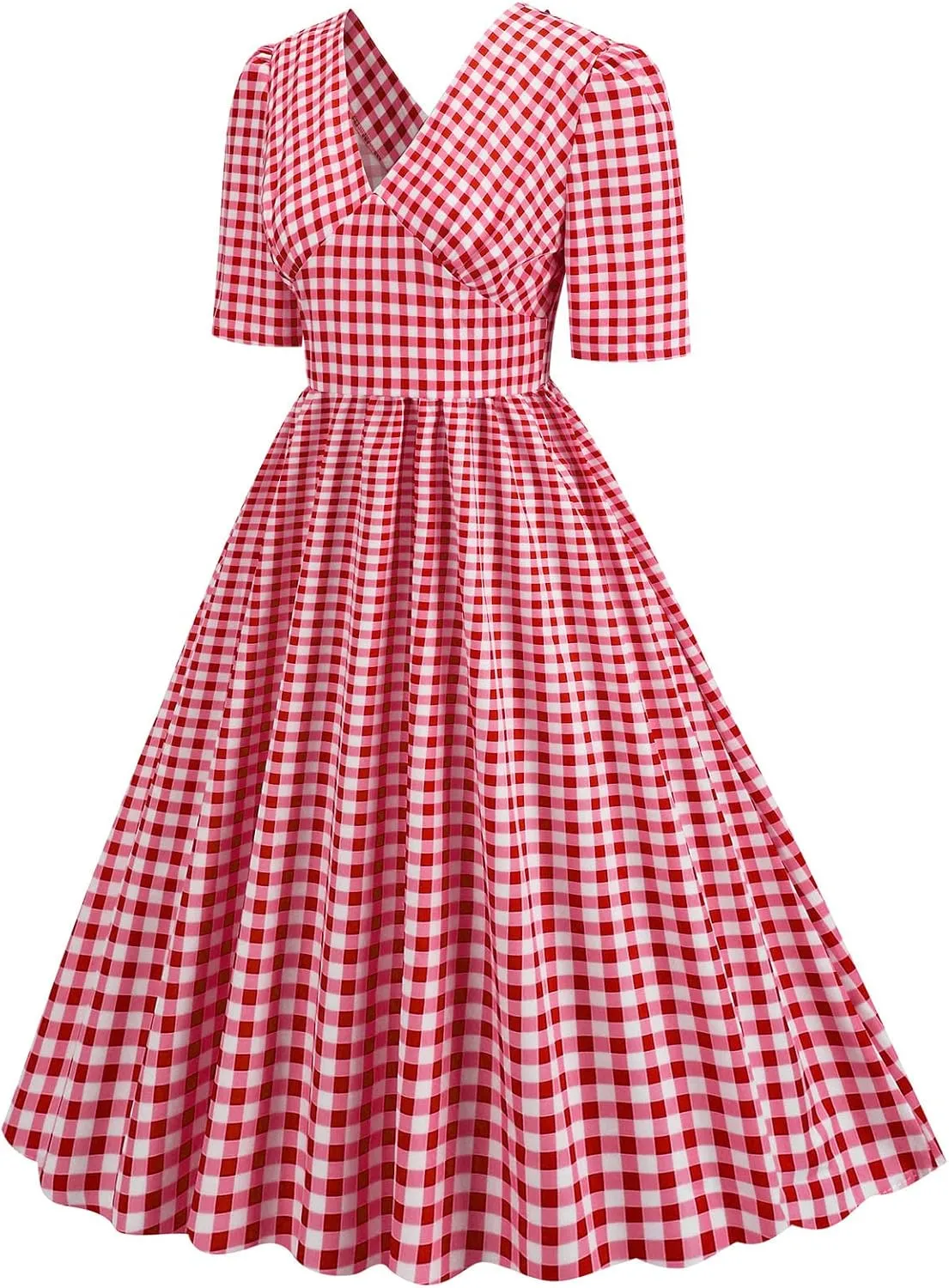 Vintage Dress for Women Semi-Formal 1950s Polka Dots V-Neck Swing A-Line Rockabilly Midi Dresses Garden Party Dresses