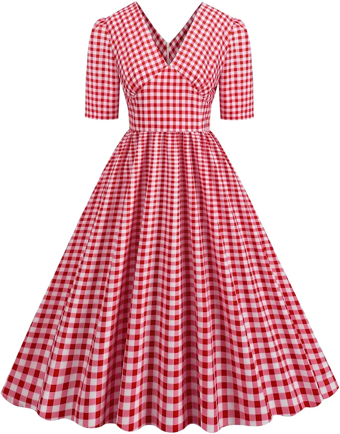 Vintage Dress for Women Semi-Formal 1950s Polka Dots V-Neck Swing A-Line Rockabilly Midi Dresses Garden Party Dresses
