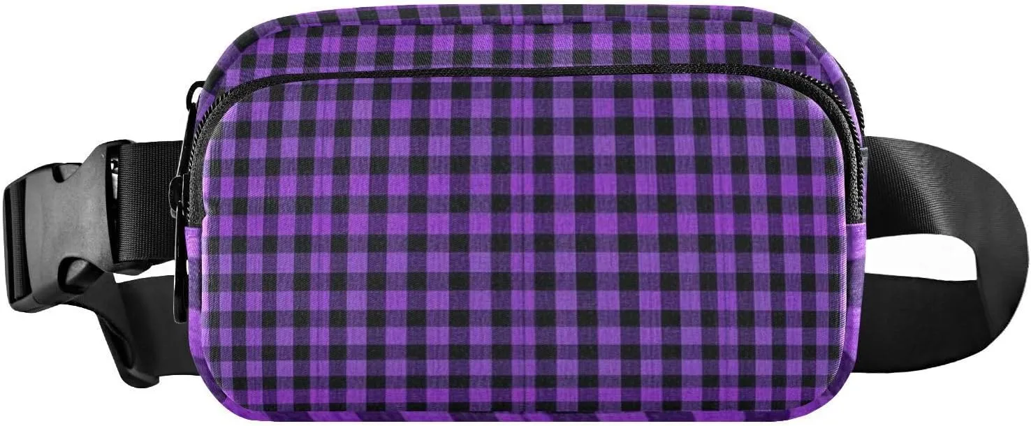 Vintage Purple Buffalo Plaid Checked Fashionable Fanny Pack Waist Bag for Men Women Small Cross Body Bag Belt Pack with Adjustable Strap for Travel Vacation Running