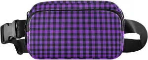 Vintage Purple Buffalo Plaid Checked Fashionable Fanny Pack Waist Bag for Men Women Small Cross Body Bag Belt Pack with Adjustable Strap for Travel Vacation Running