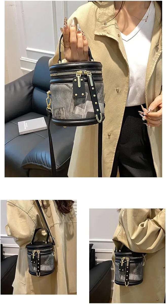 Vintage Quilted Shoulder Bag PU Bucket Bag Handbag Shoulder Bag