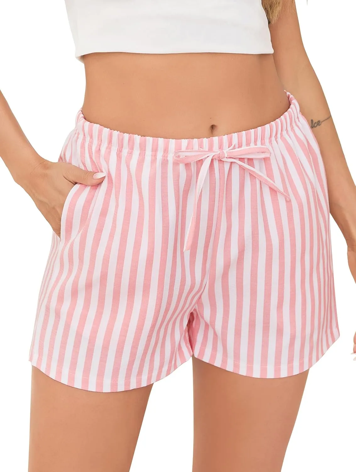 Vlazom Sleep Shorts for Women Pajamas Shorts Cute Stripe Shorts Sleep Boxer Shorts with Pocket S-XXL