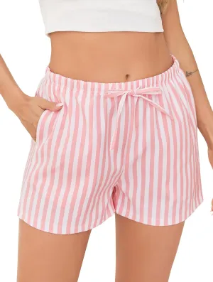 Vlazom Sleep Shorts for Women Pajamas Shorts Cute Stripe Shorts Sleep Boxer Shorts with Pocket S-XXL