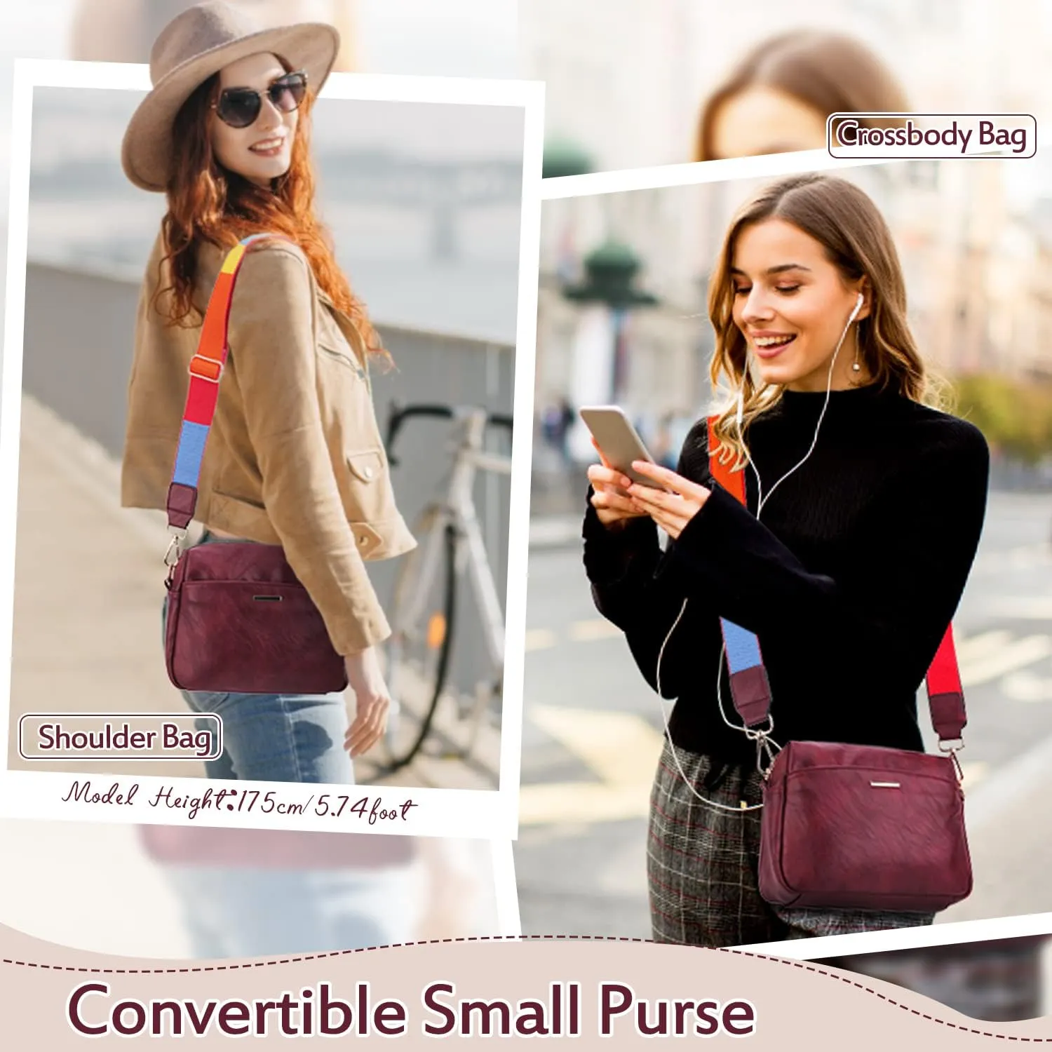 VX VONXURY Small Crossbody Bags for Women, Vegan Soft Pu Leather Triple Zipper Purse Handbags
