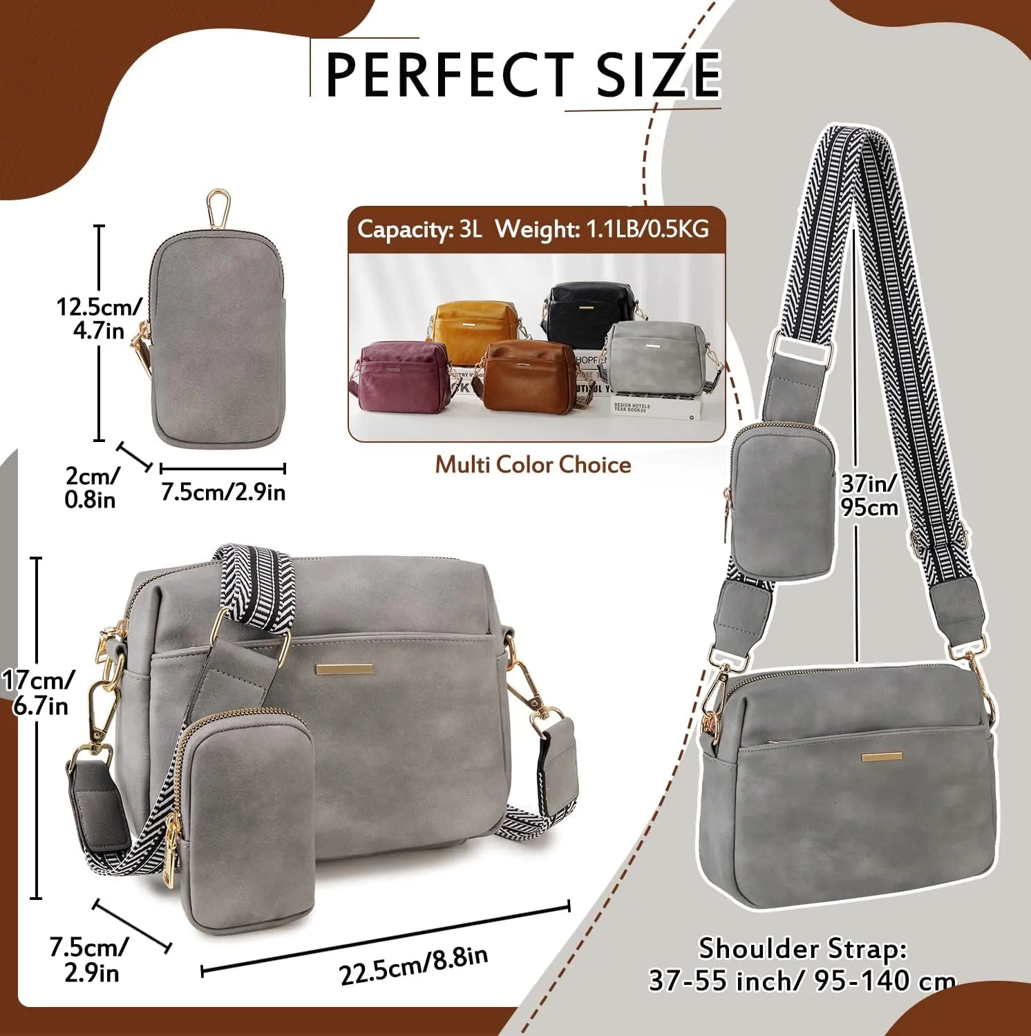 VX VONXURY Small Crossbody Bags for Women, Vegan Soft Pu Leather Triple Zipper Purse Handbags