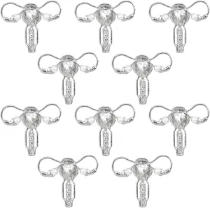 WANDIC 10 Pcs Womb Shape Enamel Pins, Silver Uterus Ovary Brooches Female Woman Organ Medical Symbol Brooch Pins Jewelry Gift for Nurse Doctor Feminist Decoration