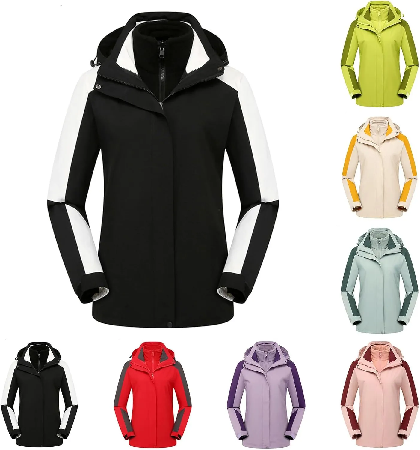 Warm Winter Snow Coats for Women Plus Size Waterproof Ski Jacket 3 in 1 Jacket Mountain Windbreaker Hooded Outerwear