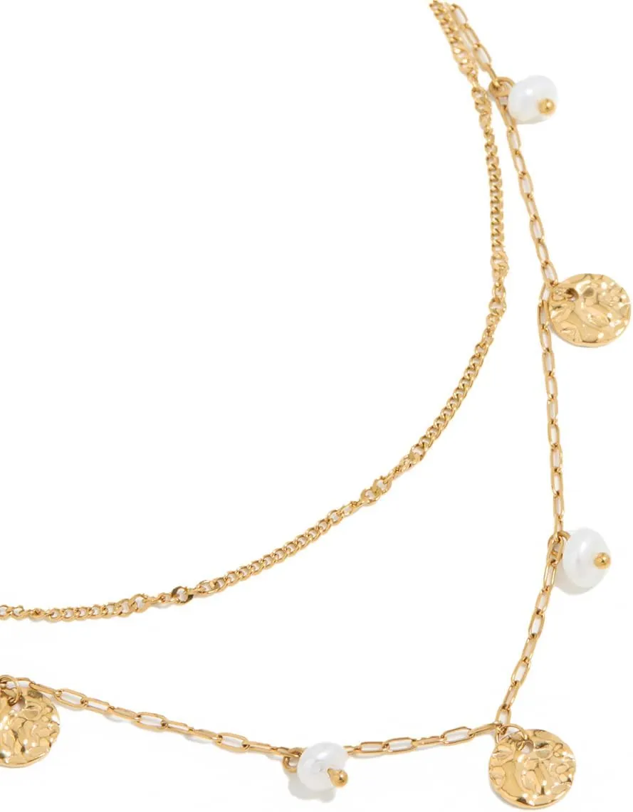 Waterproof Gold Plated Stainless Steel Pearl & Coin Layered Necklace | Premium PVD Plating | Hypoallergenic | Long Lasting Brilliance