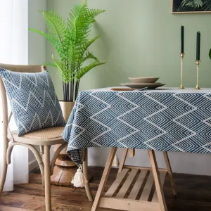 Waterproof Jacquard Tassel Navy Blue Tablecloth Rectangular Table Cloth