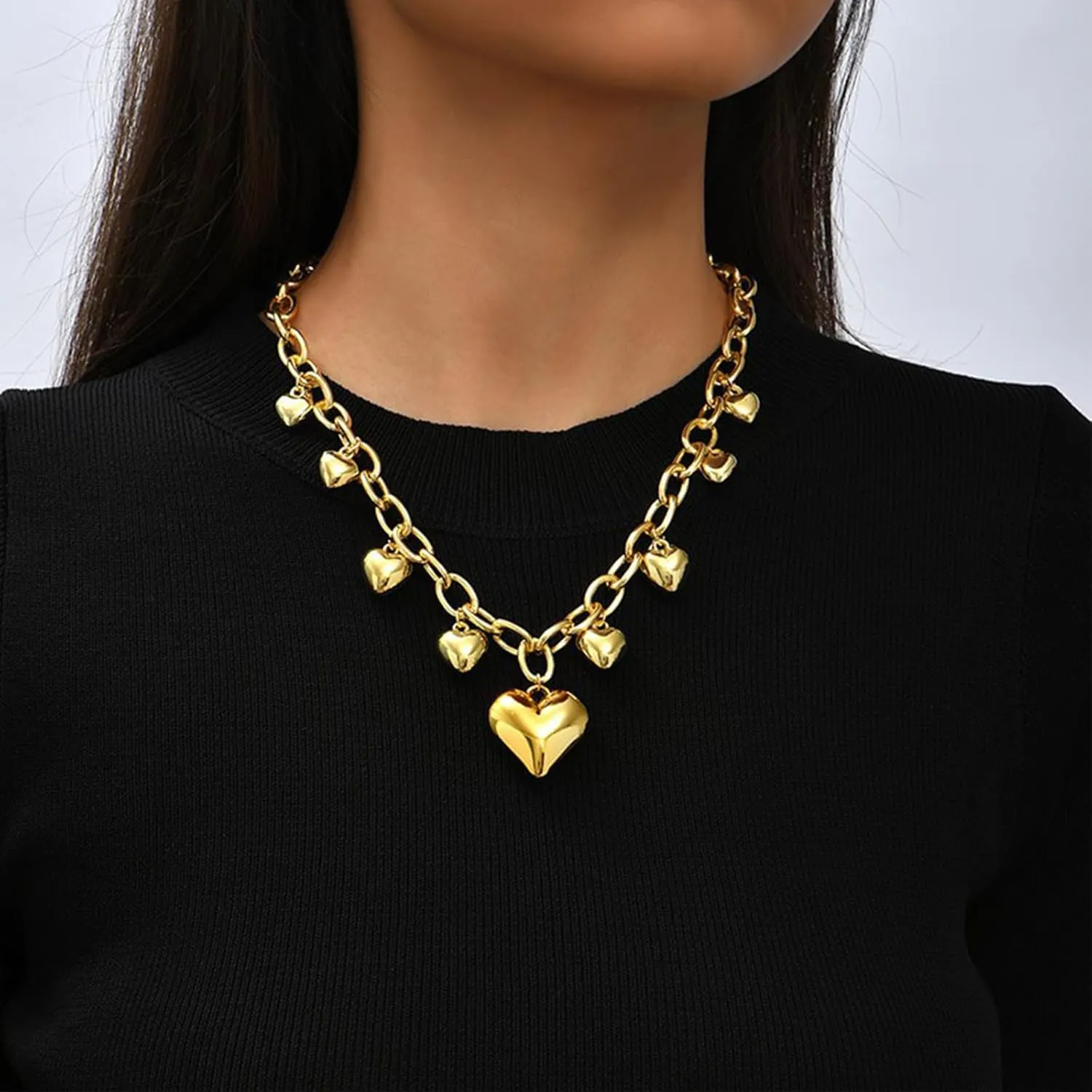 We We Chunky Antique Heart Charm Necklace for women Vintage Sun Stars Hearts Sea shell Starfish Beachy Boho Layers Charms Necklaces