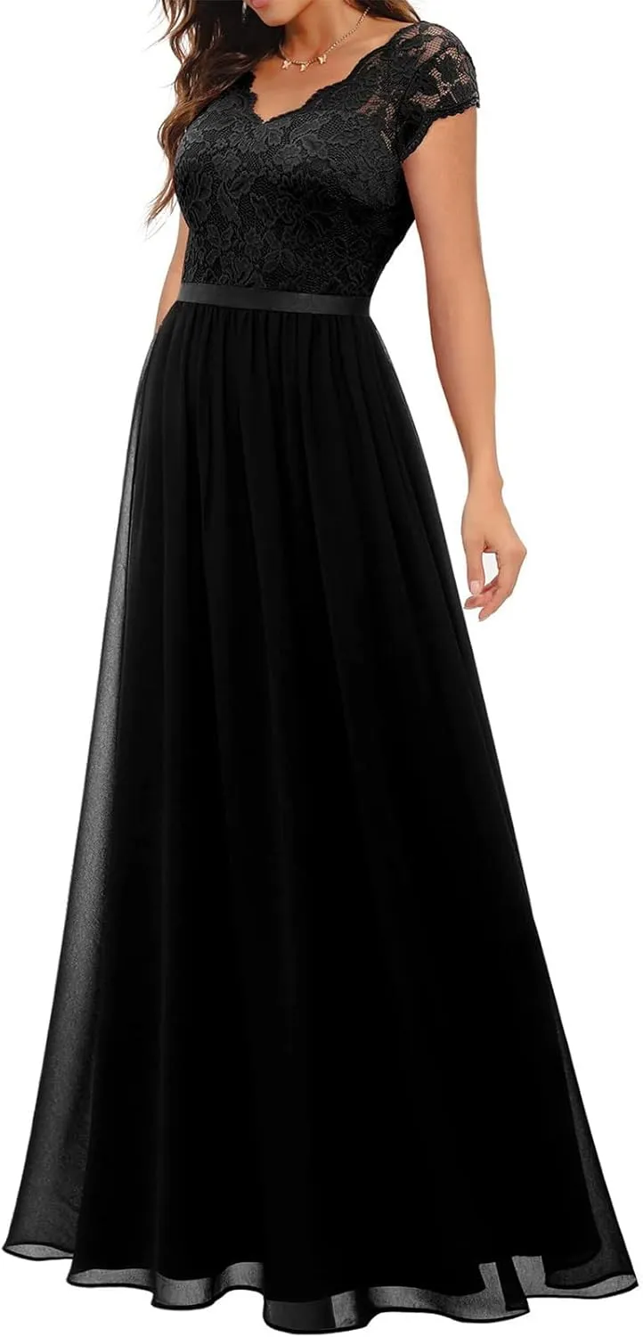 Wedding Guest Dresses for Women Long Elegant Lace Chiffon Maxi Dress 2025 Formal Cocktail Prom Party Bridesmaid