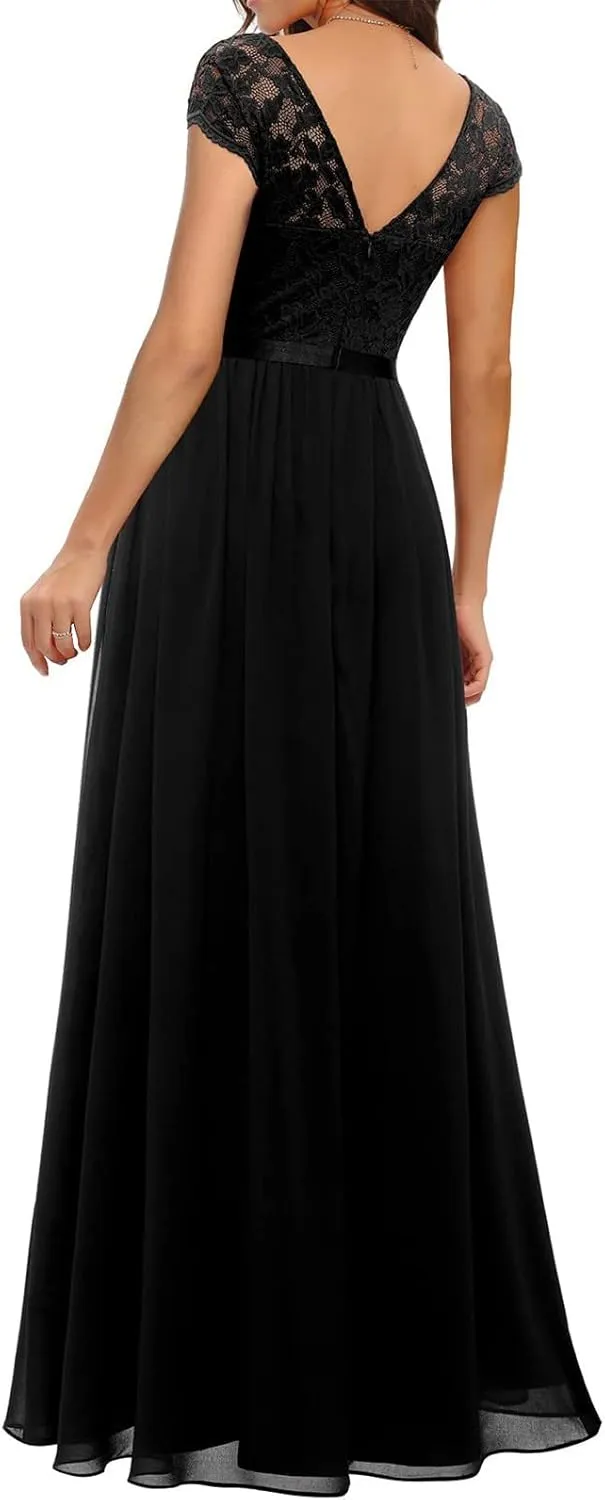 Wedding Guest Dresses for Women Long Elegant Lace Chiffon Maxi Dress 2025 Formal Cocktail Prom Party Bridesmaid