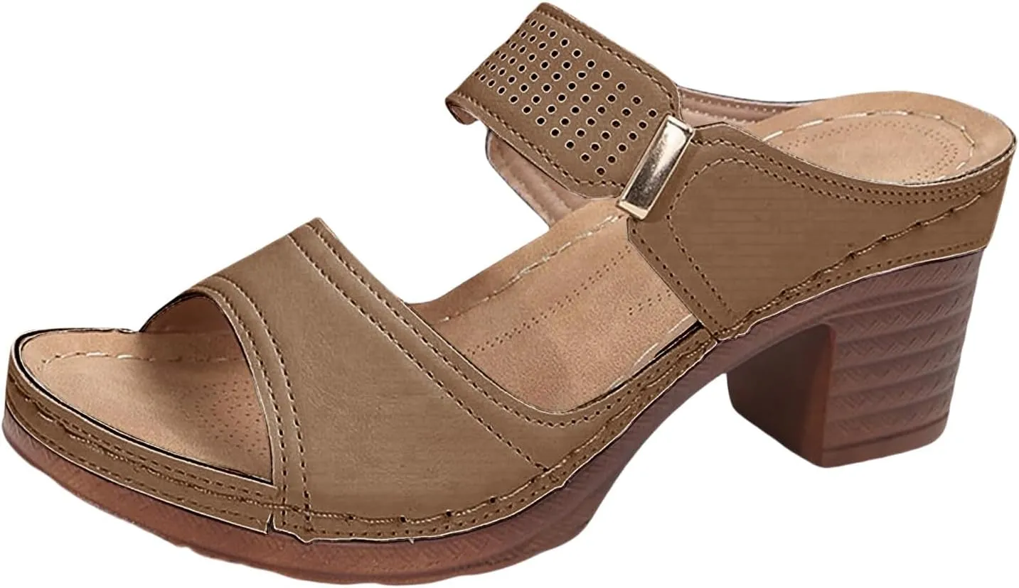 Wedge Sandals for Women Open Toe Low Block Chunky Heeled Sandal Casual Summer Fashion Wedding Party Mules Comfortable Slip On Shoes