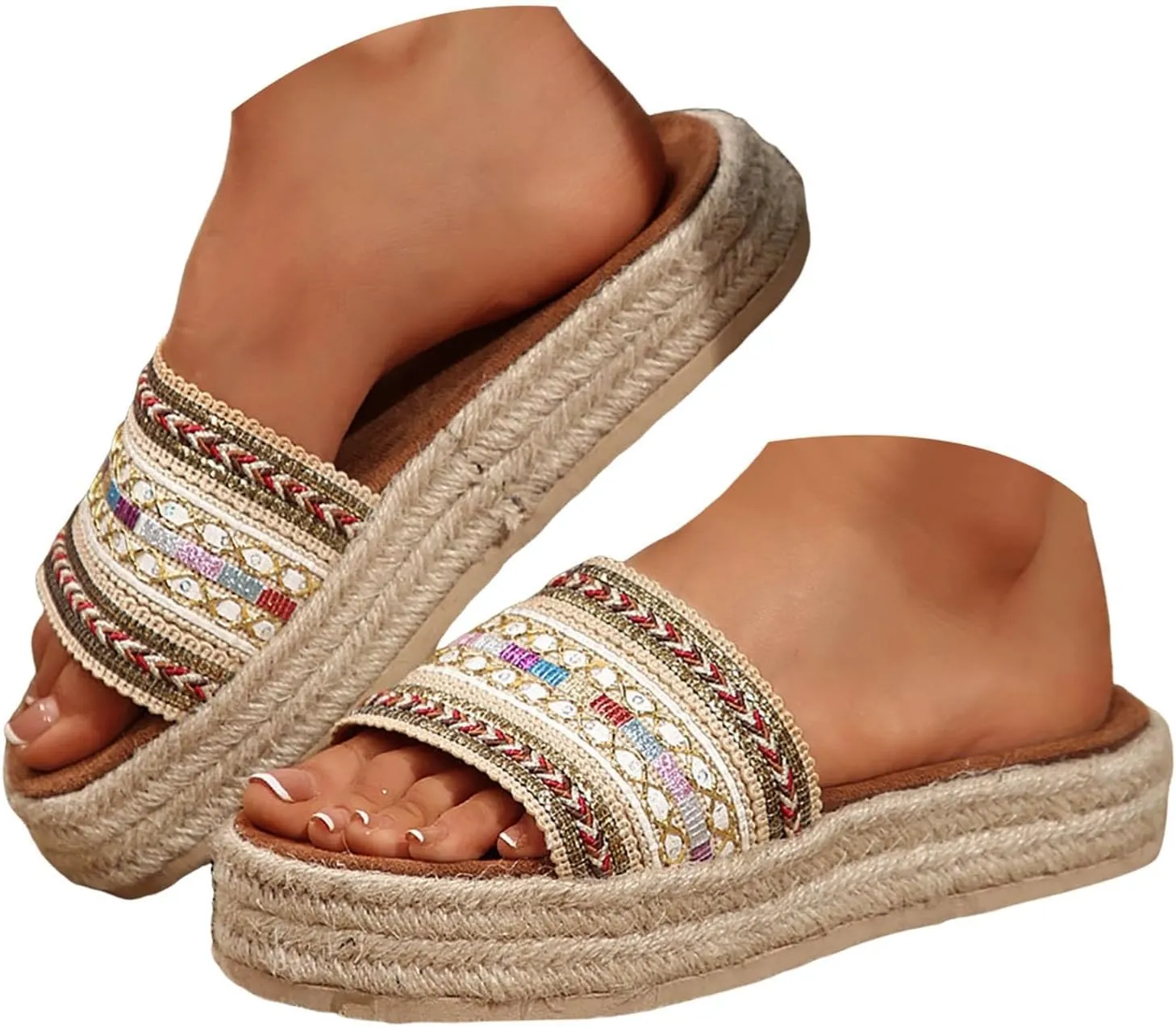 Wedge Sandals for Women Woven Knit Espadrille Sandal Chunky Platform Shoes Slip On Beach Bohemian Slippers