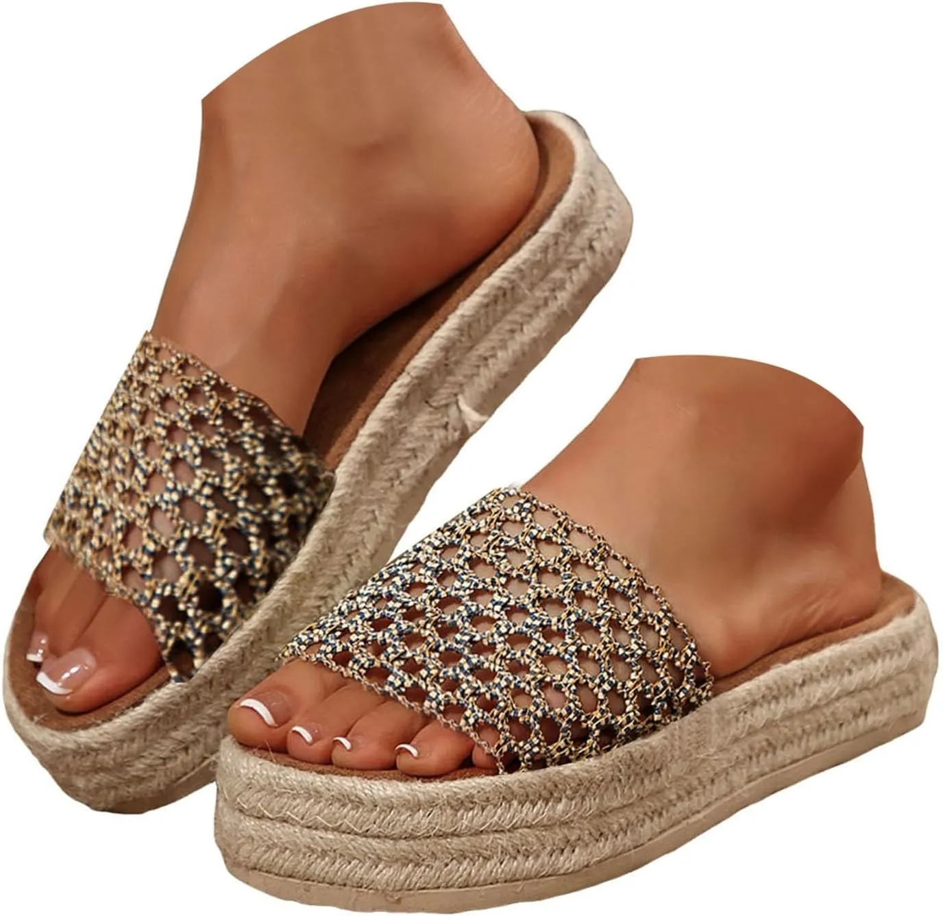 Wedge Sandals for Women Woven Knit Espadrille Sandal Chunky Platform Shoes Slip On Beach Bohemian Slippers