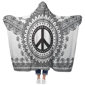 White Black Peace and Mandala Hooded Blanket