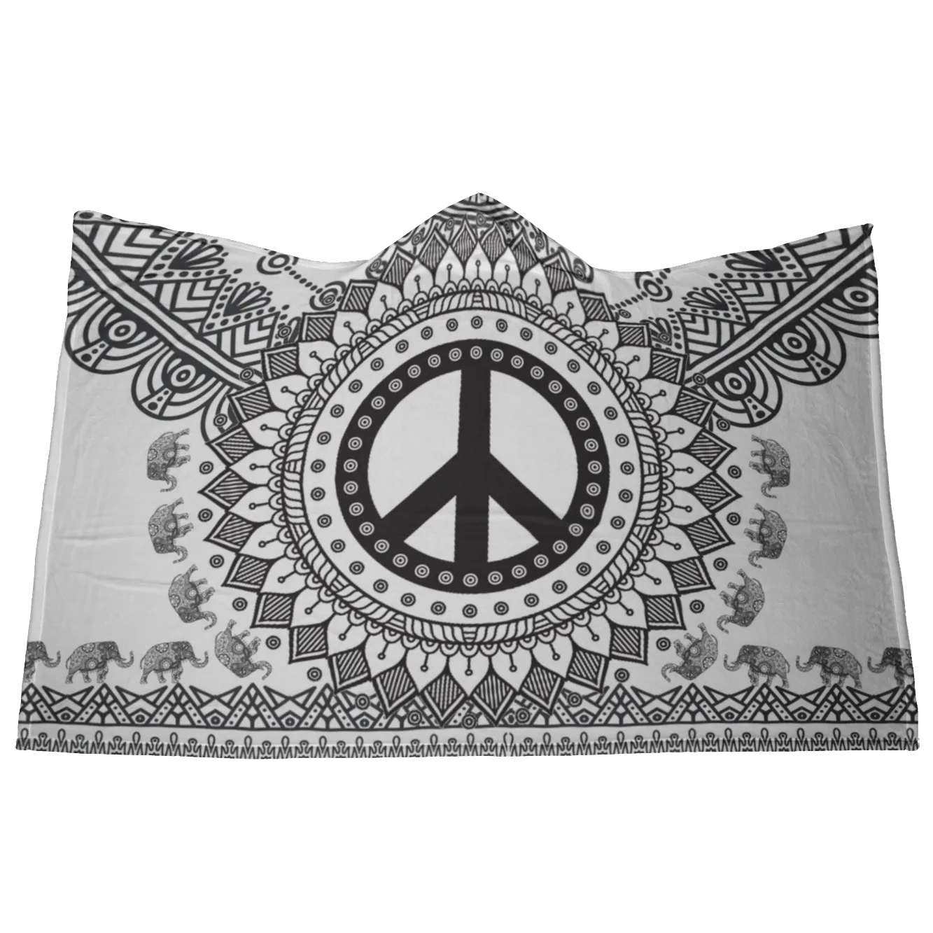 White Black Peace and Mandala Hooded Blanket